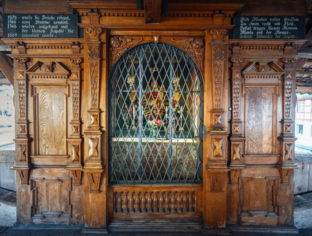 Lucerne, Switzerland - Nov 27, 2019: Mary at the Reuss Chapel at Spreuer Bridge - Lucerne, Switzerlandのeditorial素材