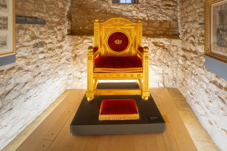 Luxembourg City, Luxembourg - Feb 2, 2020: Throne of Grand Duke Adolphe at Luxembourg City History Museum - Luxembourg City, Luxembourgのeditorial素材