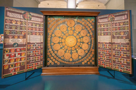 Zurich, Switzerland - Nov 20, 2019: Organizational Chart of Zurich Municipal Regime in 1657 with guilds and coats of arms at Swiss National Museum - Zurich, Switzerlandのeditorial素材