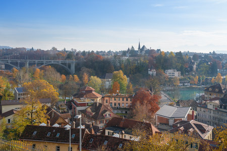 Bern in Autumn with Kirchenfeld Bridge and Aare River - Bern, Switzerland