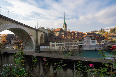 Nydeggbrucke Bridge and Nydeggkirche Church - Bern, Switzerlandの写真素材