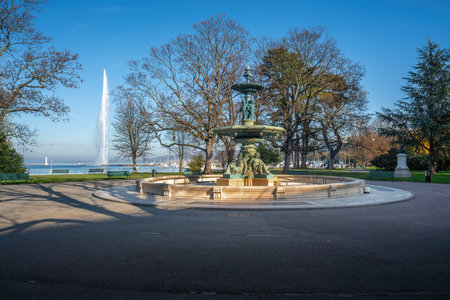 Fountain of the Four Seasons at Jardin Anglais (English Garden) Park - Geneva, Switzerlandの写真素材