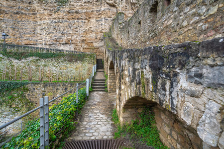 Arcades and Walkway at Stierchen Bridge - Luxembourg City, Luxembourgの写真素材