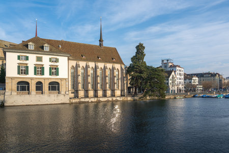 Wasserkirche Church and Limmat River - Zurich, Switzerlandの写真素材