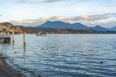 Swiss Alps and Mount Rigi view with Lake Lucerne - Lucerne, Switzerlandの写真素材