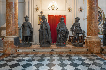 Innsbruck, Austria - Nov 15, 2019: Statues of King Albert II, Emperor Frederick III, Margrave Leopold III and Count Albert IV at Hofkirche (Court Church) - Innsbruck, Austriaのeditorial素材