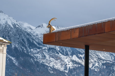 Innsbruck, Austria - Nov 14, 2019: Ibex Detail at Tyrol Panorama Museum Facade - Innsbruck, Austriaのeditorial素材