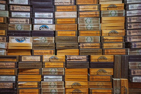 Innsbruck, Austria - Nov 15, 2019: Photographic Dry Plate Boxes at Tyrolean Folk Art Museum - Innsbruck, Austriaのeditorial素材