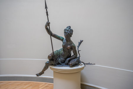 Innsbruck, Austria - Nov 15, 2019: Diana - Original Statue from Leopold Fountain at Ferdinandeum - Tyrolean State Museum - Innsbruck, Austriaのeditorial素材