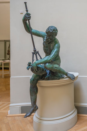 Innsbruck, Austria - Nov 15, 2019: Neptune - Original Statue from Leopold Fountain at Ferdinandeum - Tyrolean State Museum - Innsbruck, Austriaのeditorial素材