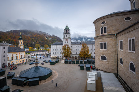 Salzburg, Austria - Nov 09, 2019: Residenzplatz with Salzburg Museum (Neue Residenz) and St. Michael Church - Salzburg, Austriaのeditorial素材