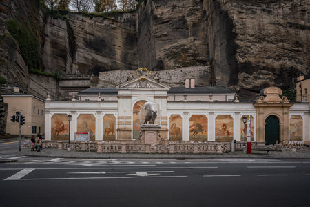 Salzburg, Austria - Nov 10, 2019: Karajan Square with Horse Pond and Horse Tamer Statue - Salzburg, Austriaのeditorial素材