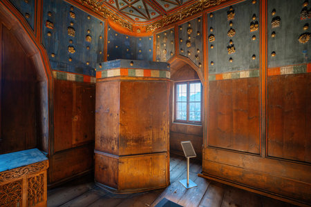 Salzburg, Austria - Nov 12, 2019: Bedchamber of the Prince-Bishop at State Rooms in Hohensalzburg Fortress - Salzburg, Austriaのeditorial素材