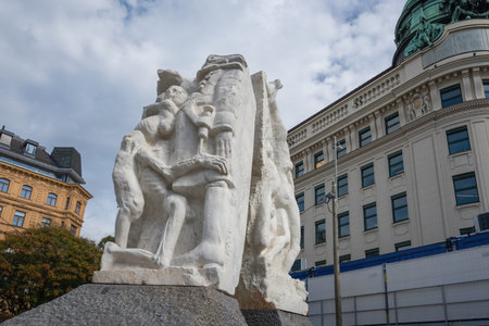 Vienna, Austria - Oct 10, 2019: Gate of Violence Sculpture part of the Memorial against war and fascism by Alfred Hrdlicka at Albertinaplatz - Vienna, Austriaのeditorial素材