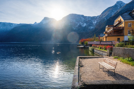 Hallstatt Alps Mountains and Lake - Hallstatt, Austriaの写真素材