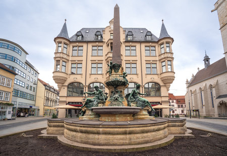 Erfurt, Germany - Jan 18, 2020: Anger fountain (Angerbrunnen) - Erfurt, Germanyのeditorial素材