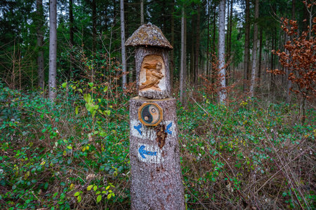 Baden-Wurttemberg, Germany - Dec 14, 2019: Linden Tree Witch Carving (Hexenlinde) near Hohenzollern Castle - Germanyのeditorial素材