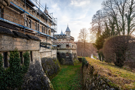 Baden-Wurttemberg, Germany - Dec 16, 2019: Eugenie Tower at Lichtenstein Castle - Lichtenstein, Germanyのeditorial素材