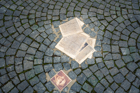Munich, Germany - Nov 01, 2019: White Rose Memorial - Anti-Nazi Resistance Pamphlets at Geschwister-Scholl-Platz (Scholl Siblings Square) - Munich, Bavaria, Germanyのeditorial素材