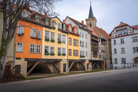 Rathausbrucke and Kramerbrucke Bridges - Erfurt, Germanyの写真素材