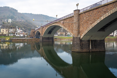 Skagerrak Bridge and Moselle River - Cochem, Germanyの写真素材