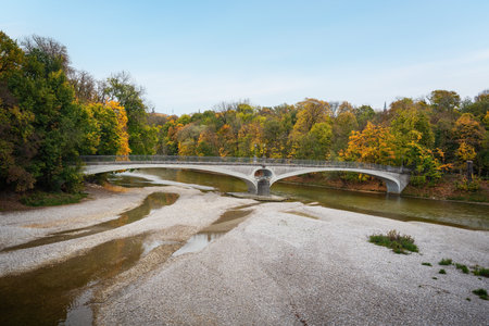 Kabelsteg Bridge - Munich, Bavaria, Germanyの写真素材