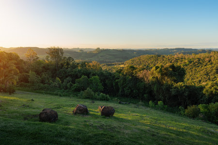 Farroupilha Nature view at sunset from Nossa Senhora de Caravaggio Sanctuary Church - Farroupilha, Rio Grande do Sul, Brazilの写真素材