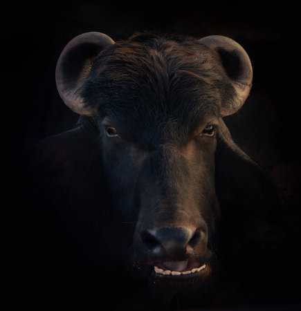 Murrah Buffalo Head - Water Buffalo (Bubalus bubalis)の写真素材