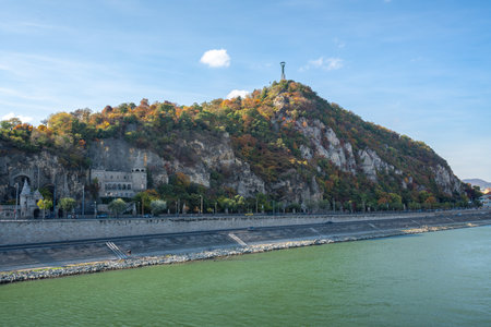 Danube River with Gellert Hill and Liberty Statue - Budapest, Hungaryの写真素材