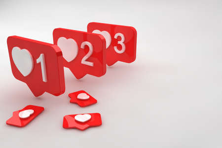 Counter Notification Red Heart Icon. Social media 3D render on white backgroundの写真素材