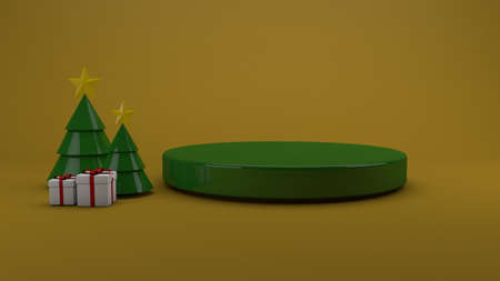 Christmas Podium studio and Gold background. 3D renderの写真素材