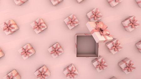 pink gifts an ideal background to celebrate a baby shower or birthday. 3D Renderの写真素材