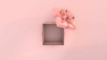Pink gift with rose color background. 3D render. an ideal Background for baby shower or birthdayの写真素材
