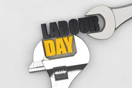 Happy labor day wrench handtool. 3D Renderの写真素材