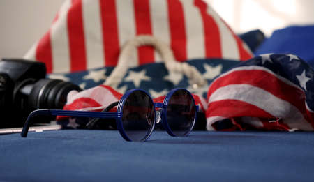 sunglasses and American Accessories independence day 4 July and american flag federal celebrationの写真素材