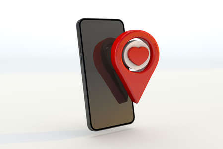 map point with phone display mockup a valentines day concept. 3d renderの写真素材