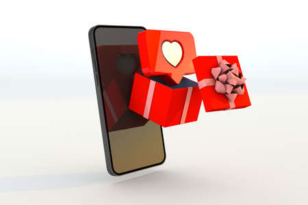 screen mockup with gift box and love icon notification. 3d renderの写真素材