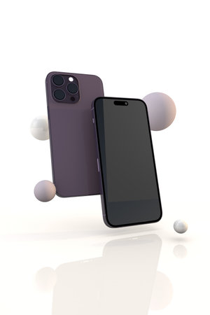 Phone 14 pro max floating modern concept. 3d renderの写真素材