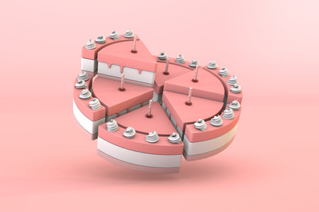 Cake cut into pieces a 3d birthday celebration conceptの写真素材
