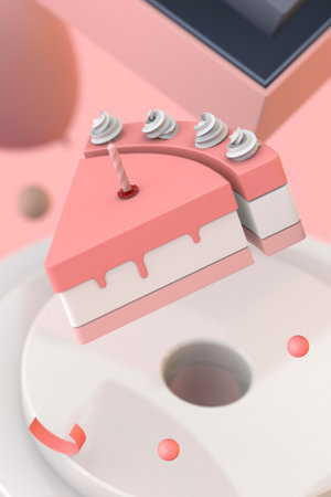Piece of cake for happy birthday. 3d renderの写真素材