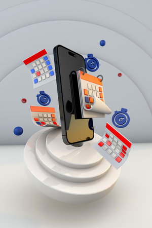 Calendar icon with smartphone digital schedule event. 3d renderの写真素材