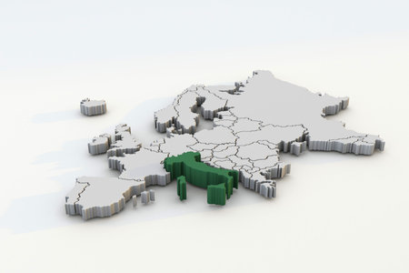 Europe map 3d render isolated with green Italy a European countryの写真素材
