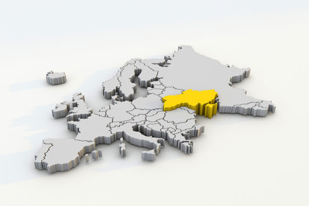 Europe map 3d render isolated with yellow Ukraine a European countryの写真素材