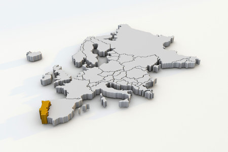 Europe map 3d render isolated with Brown Portugal a European countryの写真素材