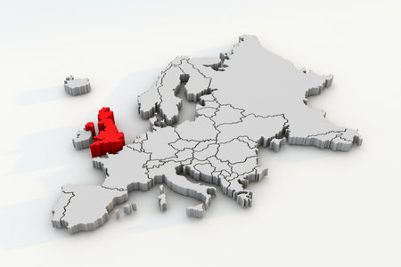 Europe map 3d render isolated with Red United Kingdom a European countryの写真素材