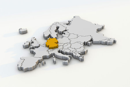 Europe map 3d render isolated with yellow Germany a European countryの写真素材