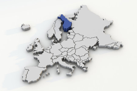 Europe map 3d render isolated with blue Finland a European countryの写真素材