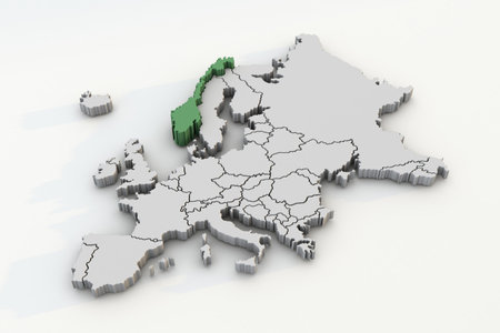 Europe map 3d render isolated with green Norway a European countryの写真素材