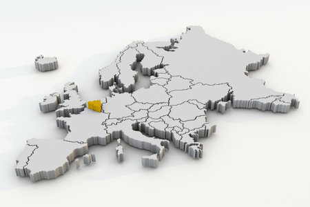 Europe map 3d render isolated with yellow Belgium a European countryの写真素材