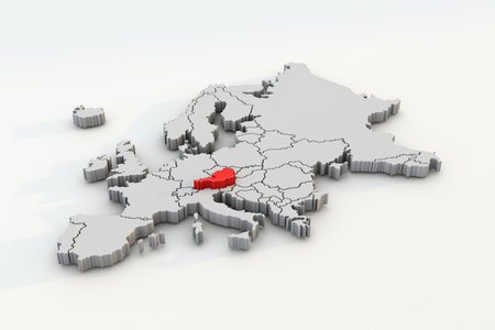 Europe map 3d render isolated with red Austria a European countryの写真素材
